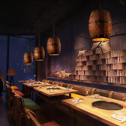 Erato - Hanging Wooden Wine Barrel Lamp
